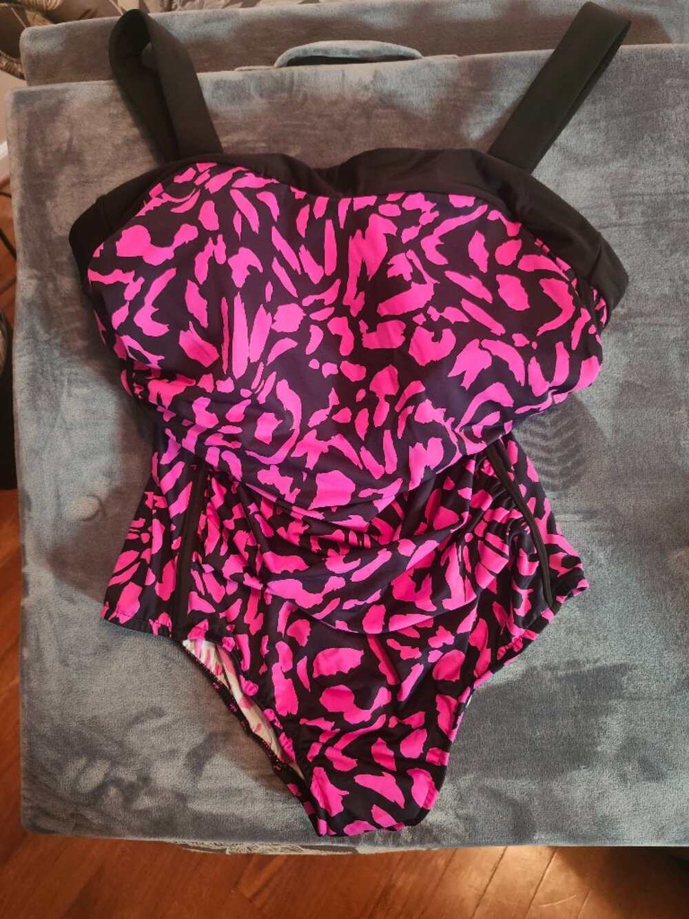 INC Interternational Concepts Woman's 18W One Piece Swimsuit Pink & Black Print
